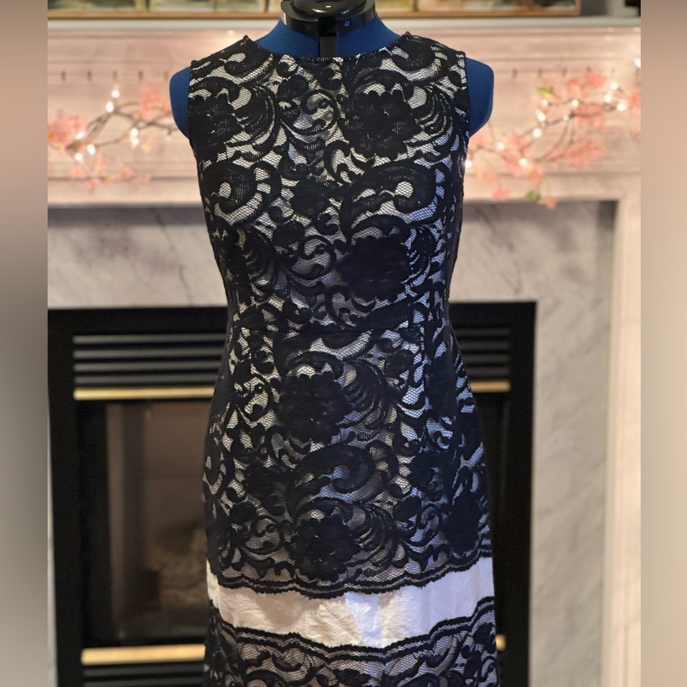 The Limited (Original Store) white with black lace sheath dress, size 14 NWOT